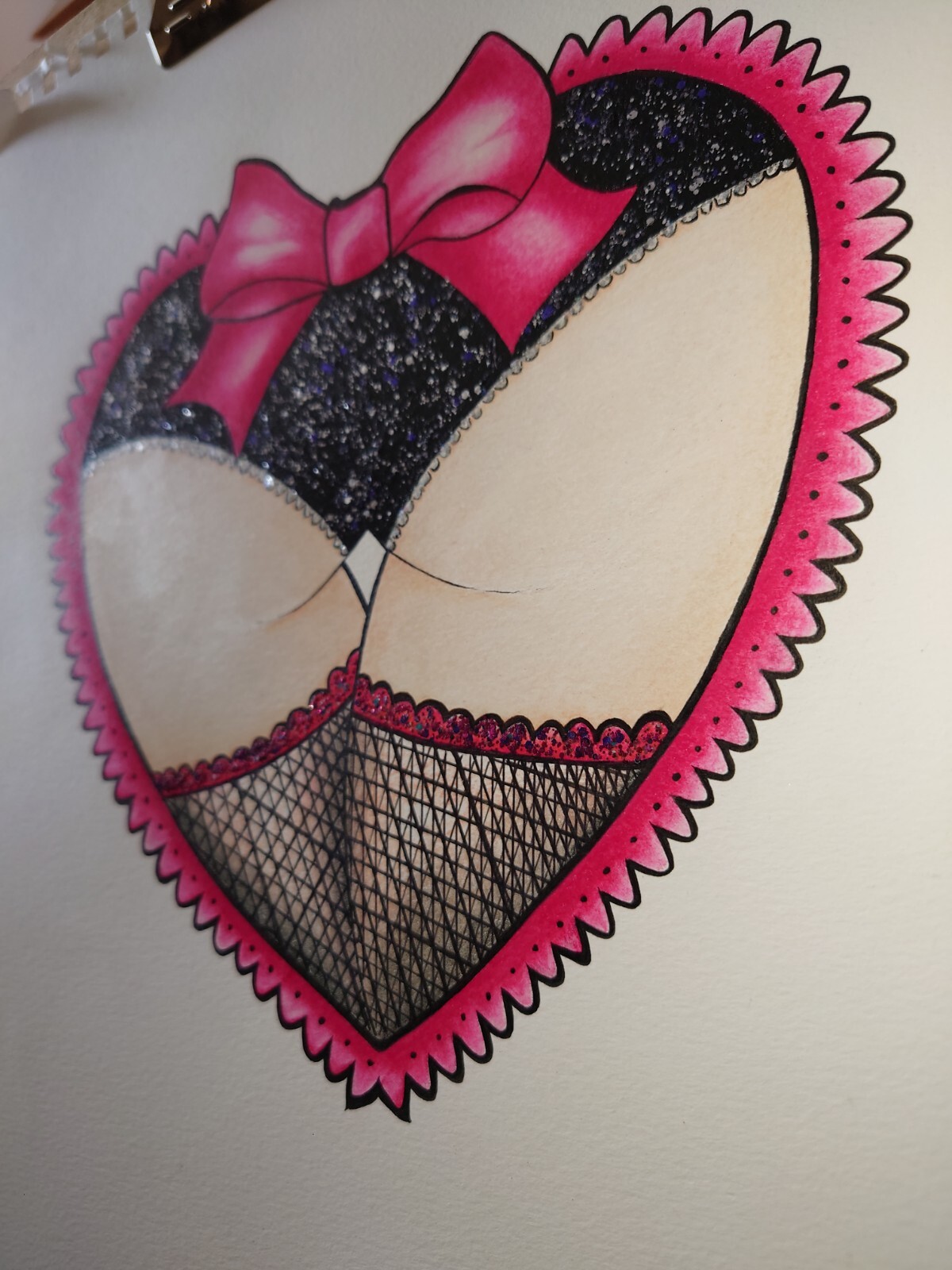 Original *Único* Arte A3 Dibujado a Mano Bastante Lindo Corazón Mejillas Brillo Dibujo