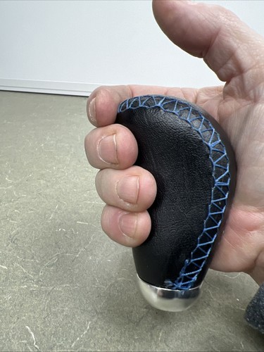 Manual Car Gear Shift Knob Shifter Lever Head Black Leather Blue Stitches - Picture 7 of 11