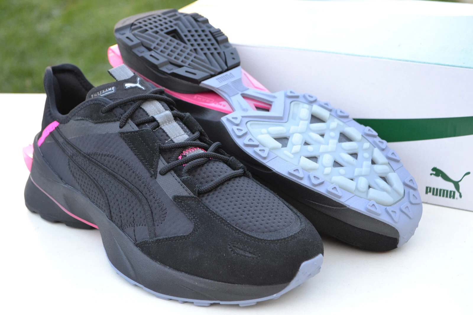 Scarpe sportive da uomo Puma nuove con scatola RWRFRAME OP 1 Cyber nere argento UK 9 5 44 RRP £ 100