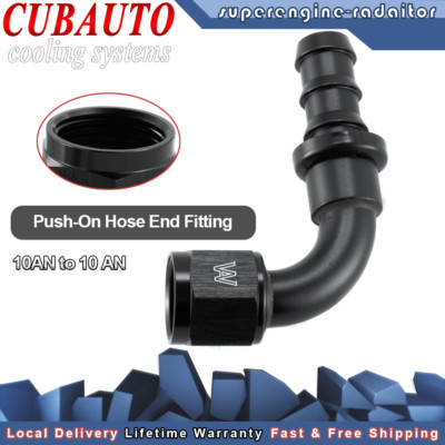 Aluminum -10 AN To 10AN 90° Push-On Hose End Fitting Push Lock For Rubber Fue