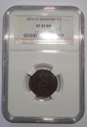 DENMARK  COIN 2 ORE 1874  NGC  XF 45 BN
