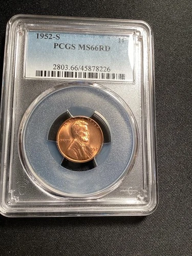 Beautiful High Grade 1952-S Lincoln Cent.  PCGS GRADED MS66 RED