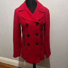 Black River Red Wool Blend Zipper Pockets Pea Coat XS