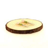 Ohrringe 2 Perlen Peridot Und Rosenquarz Aus Edelstahl. Hergestellt