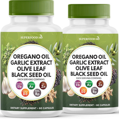 Oregano Oil, Garlic Extract, Olive Leaf, Black Seed Oil, Astragalus-Immune Suppo