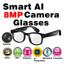4K HD Smart Glasses AI Camera Bluetooth Call Voice Assistant Waterproof