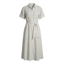 T Tahari Women's Striped Belted Shirtdress – Green, Size 10 | Classic Nautica