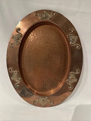 Vintage Beaten Copper Art Nouveau Display Platter Wall Hanging Made In England. - Image 1 of 4