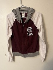 PINK Victoria Secret Full Zip Hoodie Women's Size Small Maroon Gray White Color