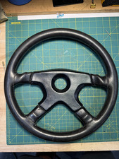 Momo 1989 Rare 4 Spoke Steering Wheel Vintage Black Leather Made In Italy