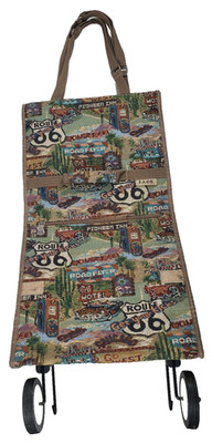JADE Route 66 Roller Tote Bag W/Wheels Tapestry Foldable Travel Bag