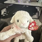 Ty Beanie Babies White Lamb Plush w/ Pink Ribbon Hang Tag Vintage 2006