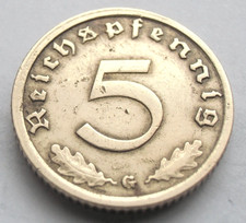 (904)GERMAN 3rd REICH 1939 G - 5 REICHSPFENNIG WWII COIN