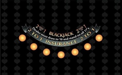 Blackjack Table Layout Felt - Pays 2 to 1 - Black - Professional Casino Quality