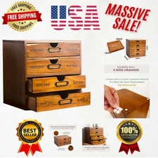 Space-Saving 4 Drawer Vintage Wood Cabinet - Perfect for Organizing Essentials