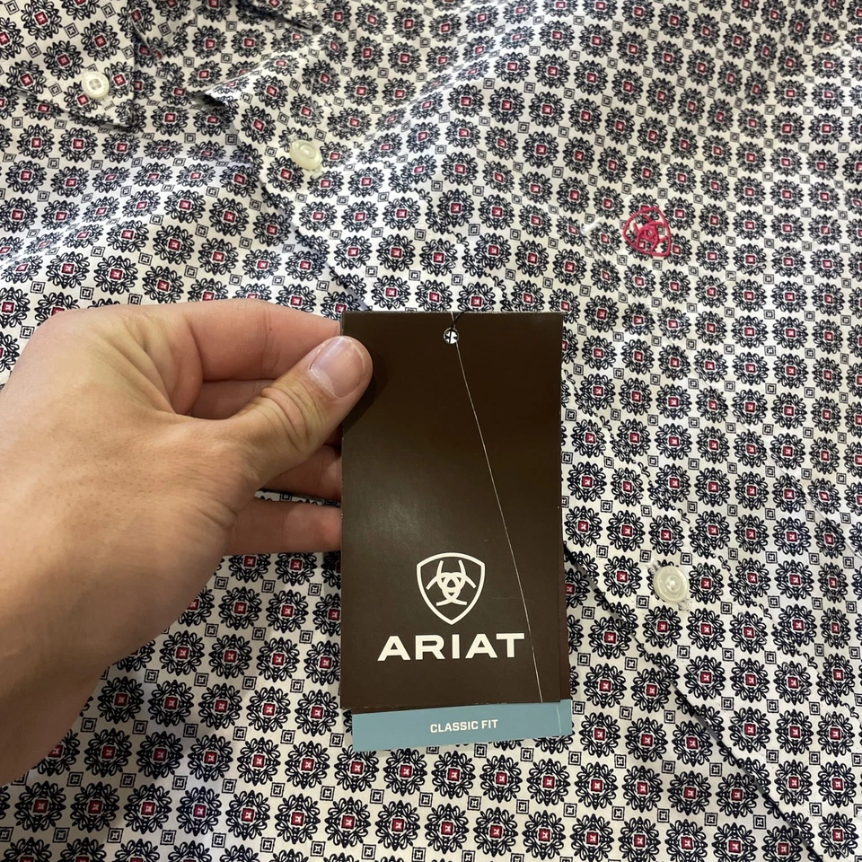 Camisa ARIAT Azul Chambray Geo Estampado L/S Western Para Hombre XL Alta (NUEVA SIN ETIQUETAS) Foto 3 de 4