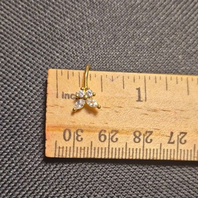 Gold Tone Flower Dangle/Drop Earrings / Nose Clear Stones Metal French Wire Hook