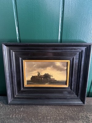 Antique Dutch Landscape Oil Painting, Dark Moody Countryside Scene