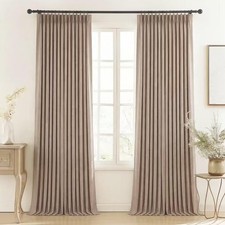 Pinch Pleated Blackout Curtains for Living Room Bedroom,100 Blackout Linen T...