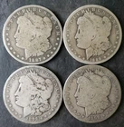 1887 O, 1889 O, 1892 O, and 1898 S $1 Morgan Silver Dollars