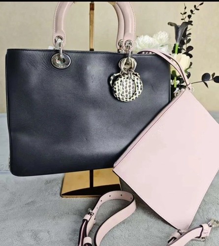 Lady Dior Satchel Bag Black Pink Handles Leopard Print Lining  🎀 AUTHENTIC  🎀