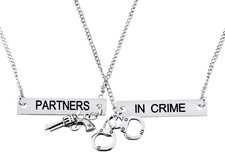Best Friend Necklaces Partners in Crime Engraved Friendship BFF Necklace for 2