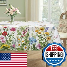 hometrixx Spring Wildflower Leaves Butterfly Tablecloth 60x120 inch
