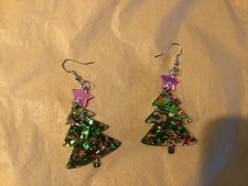 Sparkly Christmas Tree Dangle Earrings -NEW