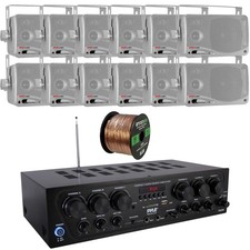 Pyle PTA62BT 6CH Bluetooth Receiver, 12x 3.5" Silver Waterproof Speakers, Wire