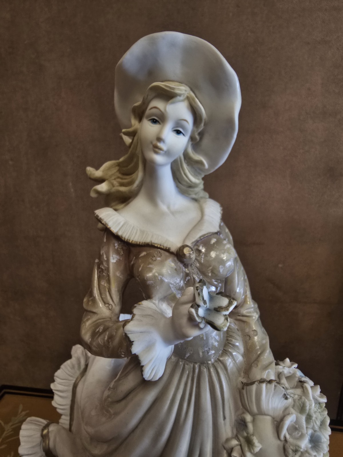 Vintage Porcelain Lady With Flower Basket Windswept Figurine 15