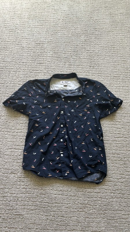 Original Penguin Tossed Popcorn Short Sleeve Heritage Fit Shirt Blue Mens Medium