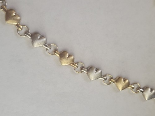 Aurafin 10K Solid Yellow & White Gold Satin Hearts Hugs Love Necklace 17.25 Inch - Picture 7 of 12