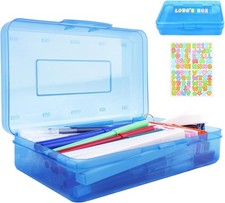 Blue Pencil Case Plastic Hard Clear Pencil Box Crayon Box Organizer Office