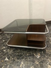 Tavolino da caffè a carrello in noce e vetro Bauhaus, anni '70
