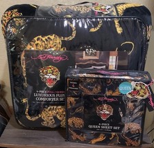 Ed Hardy Black with Crouching Tigers Plush 4p...