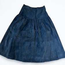 Amazing Black Suede Retro Vintage Leather MIDI Skirt, 1970s Boho Western Size 12