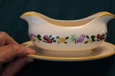 Franciscan embossed, hand painted Small Fruit Gravy boat with attached plate