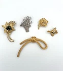 Vintage Costume Jewelry Brooch Lot – Floral, Rhinestone, Gold Tone