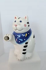 Vintage Coco Dowley Cat Teapot. Black & White Ceramic Cat. 1990's Collectible.