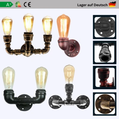 Retro Wandlampe Antik Wandleuchte Industrie Rohr E27 Steampunk Wandleuchter - Bild 1 von 4