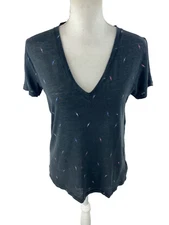 Rails Womens S Cara Black Multi Lightning AOP Thin V-Neck Linen Tencel Blend