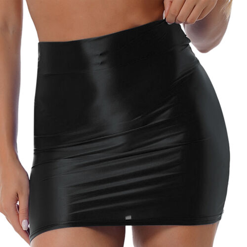 Damen glänzend glänzend glänzend Mini-Bleistiftrock sexy Bodycon hochtaillierte Röcke Clubwear - Bild 7 von 111