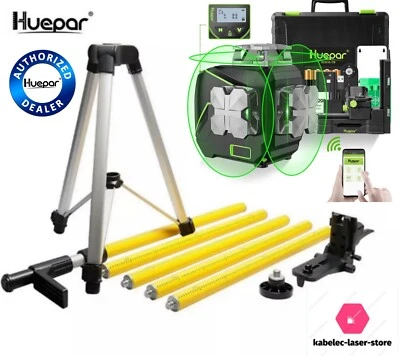 niveau laser huepar S03CG bluetooth 3d vert batterie telecommande + canne LP36