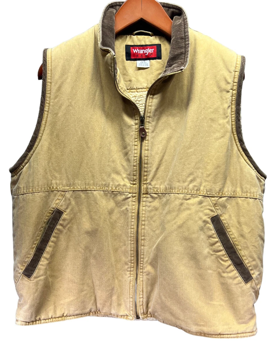 Vintage Wrangler Hero Faux Sherpa Lined Insulated Tan Vest Men s