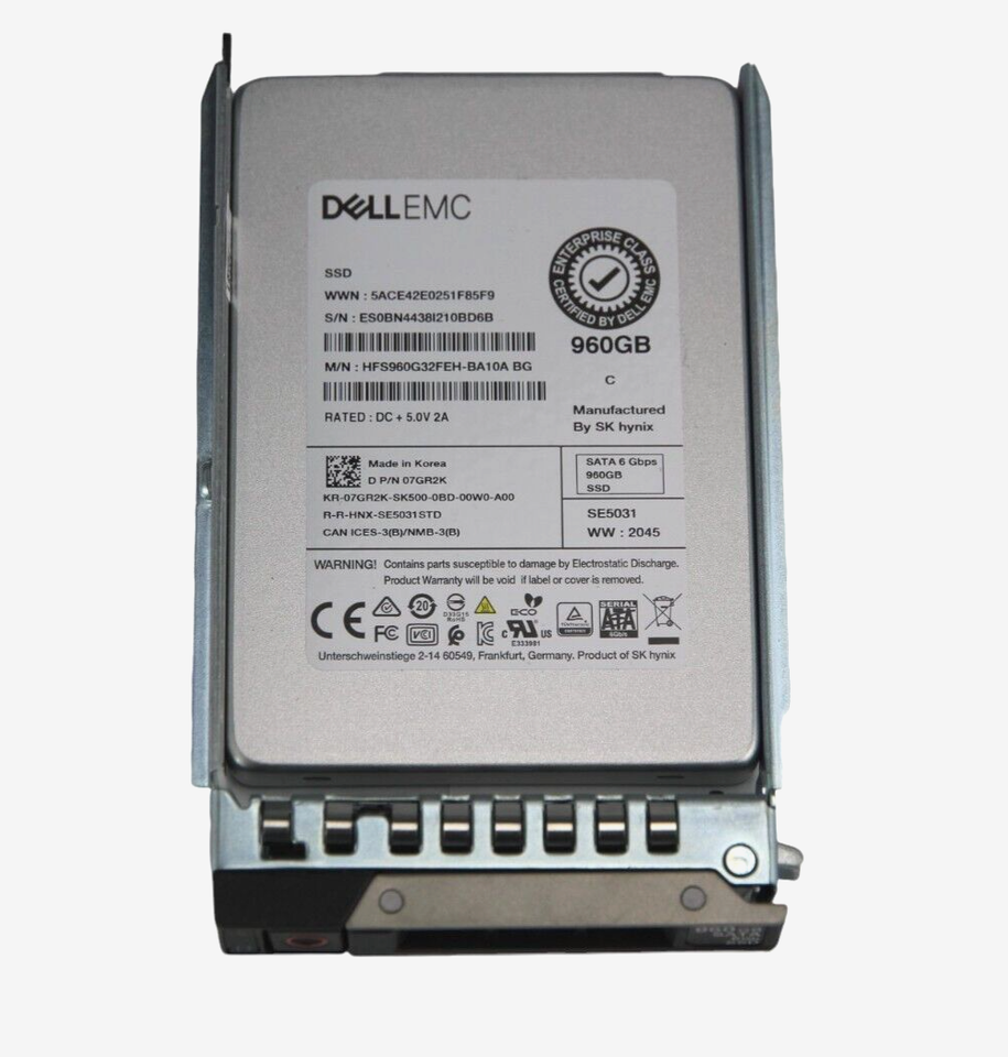 Dell SSD SATA De 960 GB Lectura Intensiva MLC 512n 6Gbp 2.5" SSD Con Bandeja 31Y1M