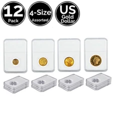 12 Pack 4 Size Assorted Slab Coin Holders For US $2.5 $5 $10 $20 Gold Dollar