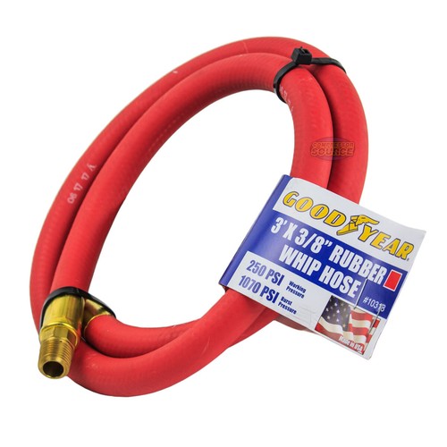 Good Year 3' ft Air Compressor Whip Rubber Hose 3/8" 250PSI USA Made