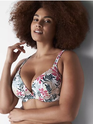 CACIQUE~LANE BRYANT~WHITE FLORAL~44DD~WIRE~44 DD~SOFT CUP~WOMENS