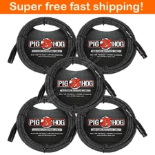 5 Pack Pig Hog PHM20BKW XLR High Performance B&W Microphone Cable, 20 Foot Ft 