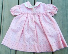 VINTAGE 1950's ADORABLE PINK BABY DRESS WITH LACE COLLAR SIZE 18 MONTHS